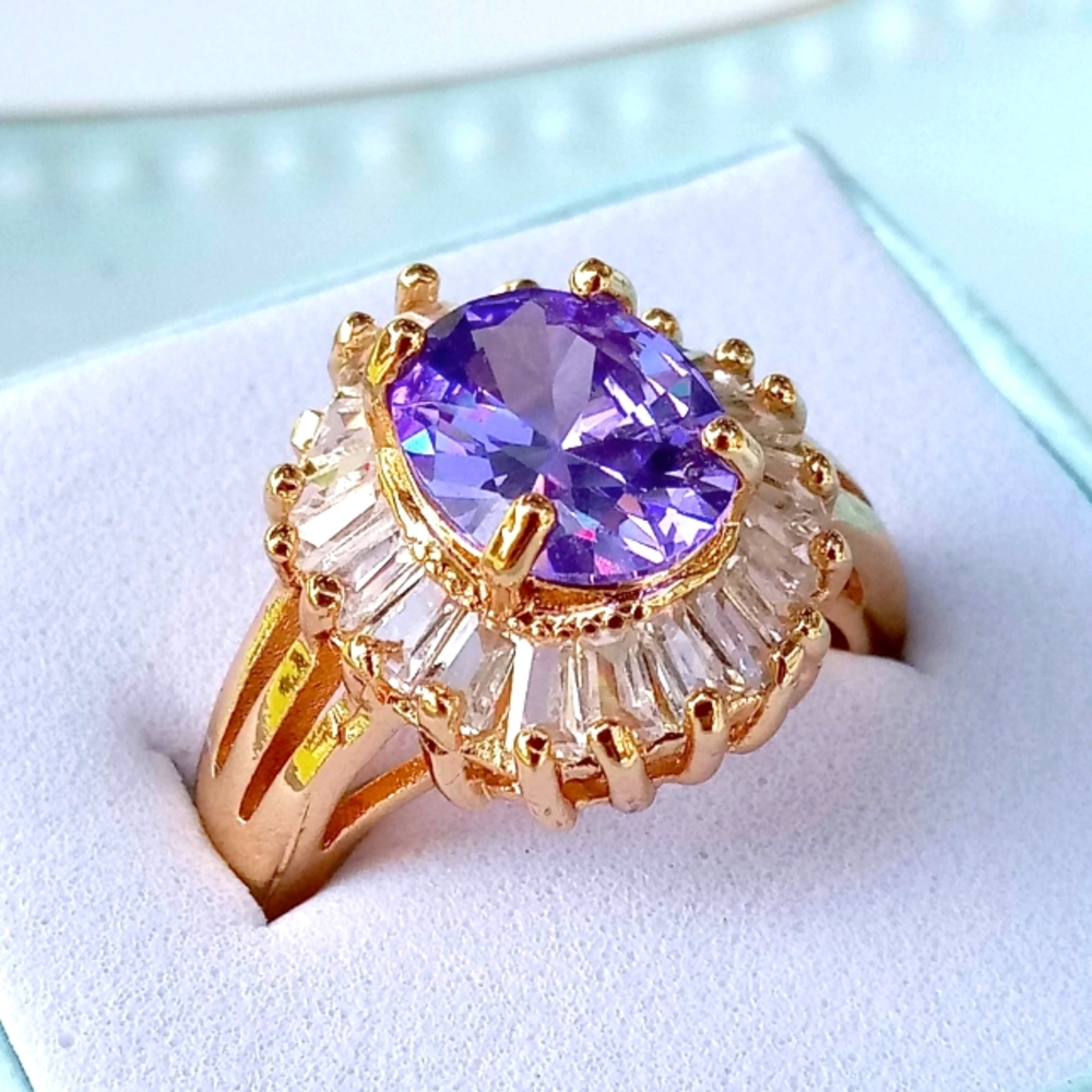 Amethyst & Zercon Gold plated Ring